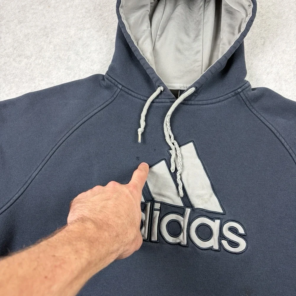 Adidas‎ Hoodie Mens Large Blue Embroidered Logo Distressed Grunge Pullover Y2K